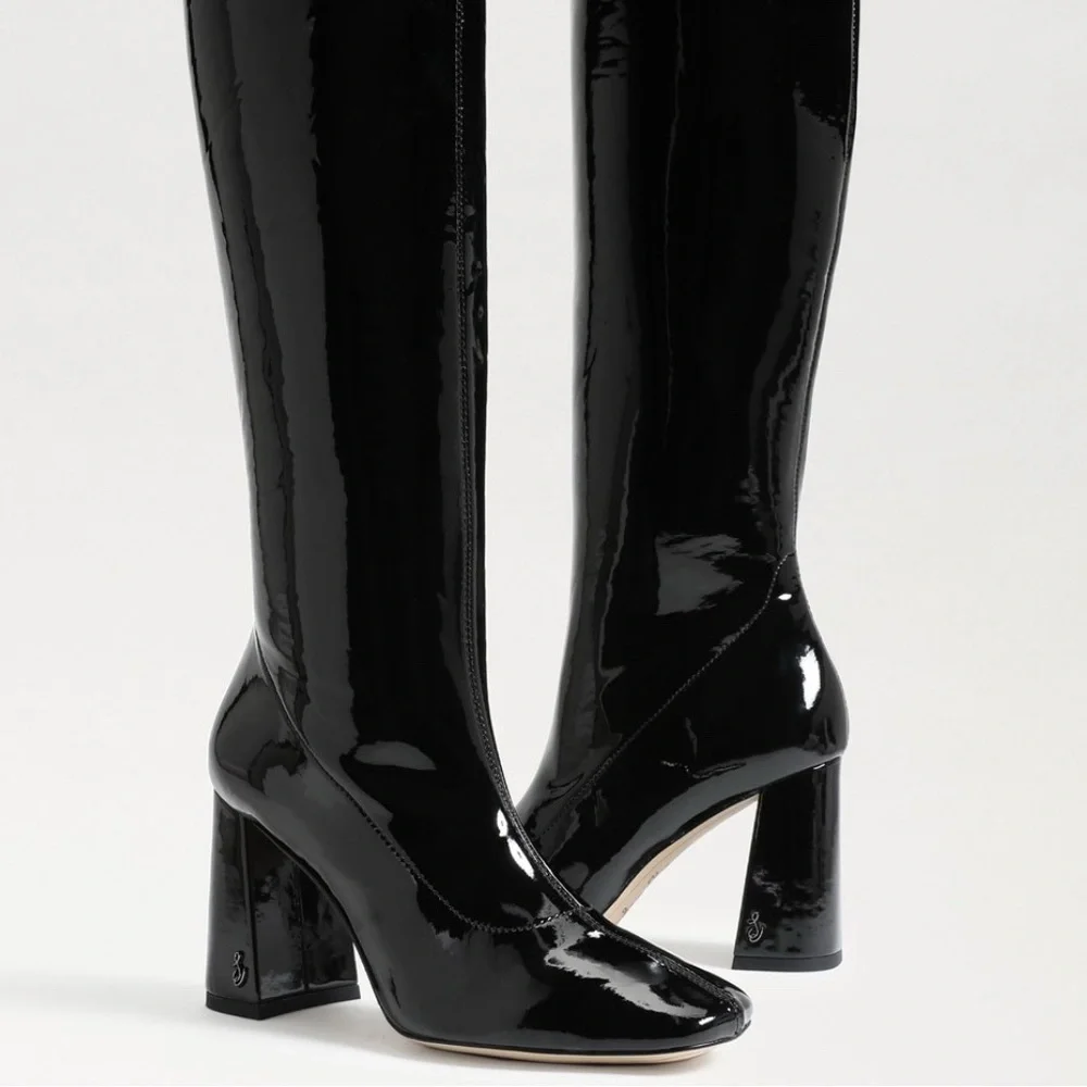 Sam Edelman | Cosette Black Patent Leather Over-The-Knee Block Heel Boots 9.5